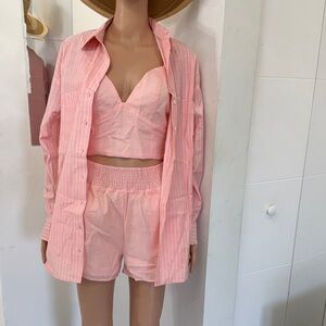 Pink Striped Women's Set 3 piesas